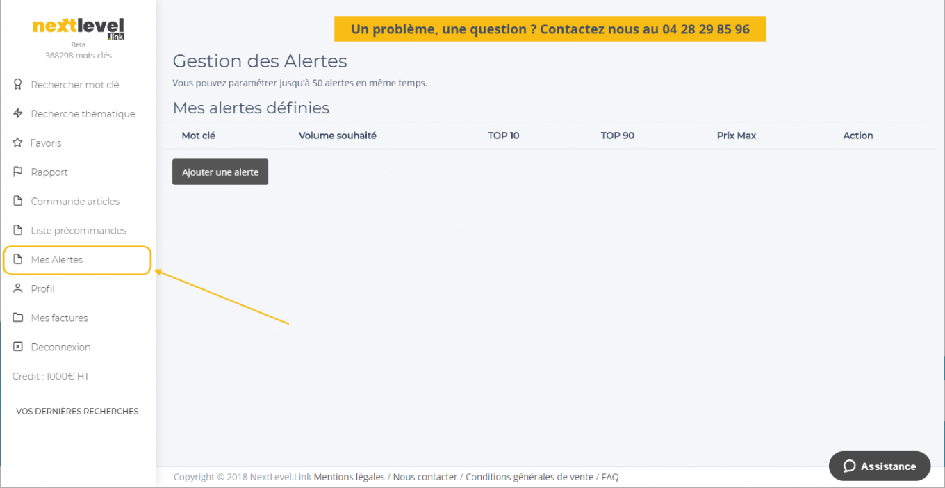 Fonctionnalité : Gestion des alertes des articles disponibles pour faire un backlink